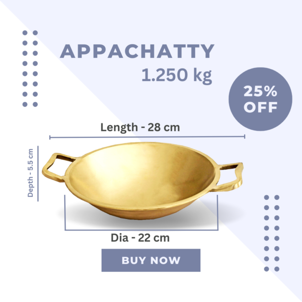 Pure Brass Appachatty with Handle - Traditional Handcrafted Cookware" (Unity Handicrafts)