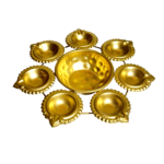 Decorative Diya Thali with 8 Diya Holders (Golden Finish)
